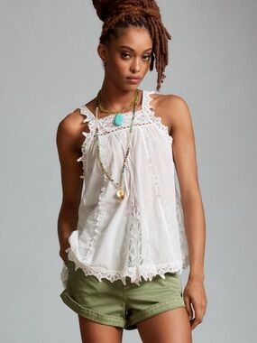 Anthropologie White Lace Swing Tank Top